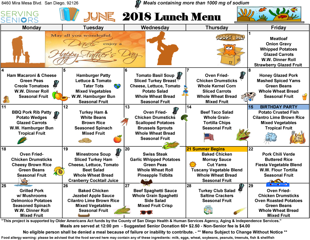 June 2018 Lunch Menu Now Available Mira Mesa Center June 2018 Lunch Menu Now Available Mira Mesa Center