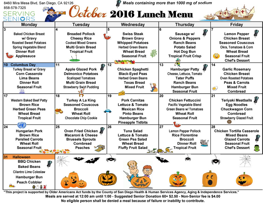 Lunch Menu Mira Mesa Center