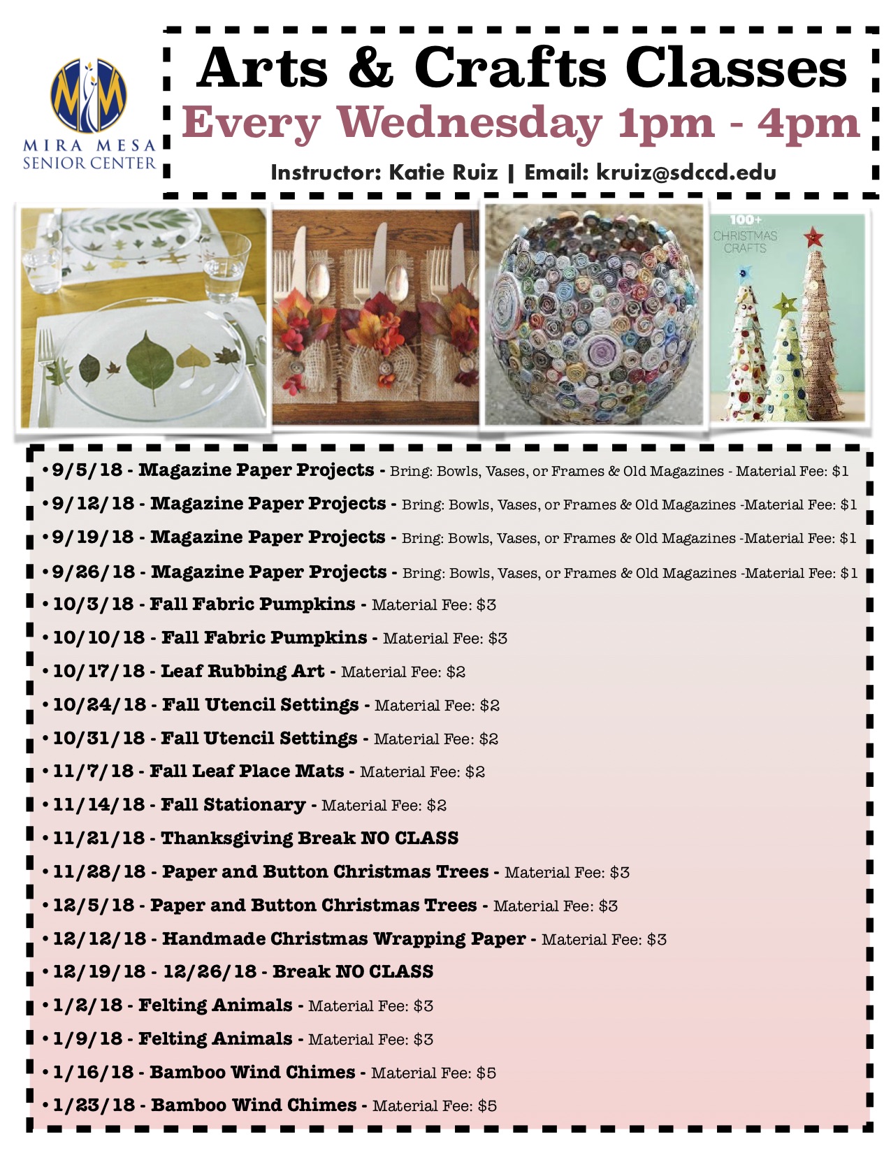 Wednesday Arts And Crafts Classes Mira Mesa Center