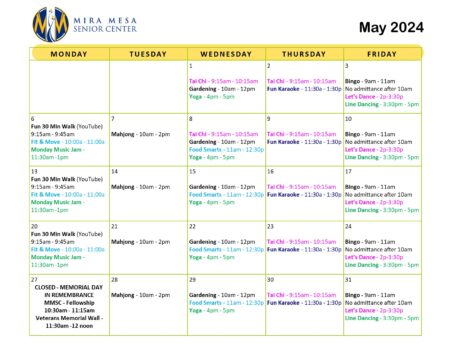 Calendar Mira Mesa Center